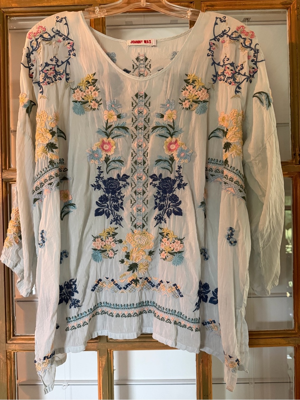 Johnny Was Pale Blue Floral Embroidered Boho Tunic
